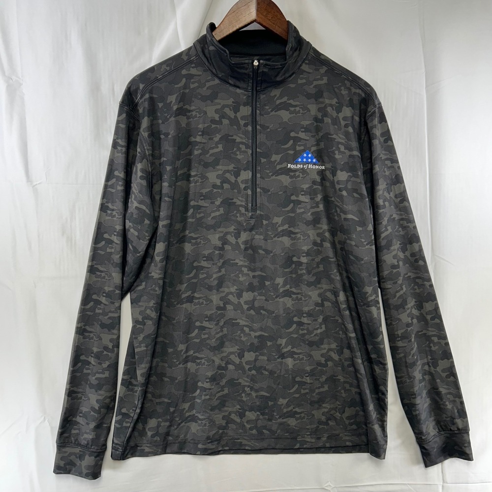 Straight Down Quarter Zip Pullover Mens Medium Grey Camo Folds of Honor Logo